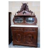Antique Cabinet With Marble Top, 2 Drawers And 2-Door Lower Storage, 39" H x 47" W x 17.5" D, Top Pi