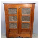 Antique Pie Safe With Pierced Tin Front, Interior Shelving, 59" H x 48" W x 18" D