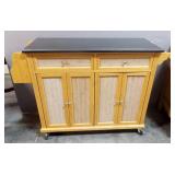 Kitchen Cart With Stone Top, 2 Drawers, 2 Lower Compartments With Adjustable Shelves, Towel Bar, Cut