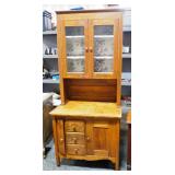 Antique Kitchen Cabinet With Hutch, Base Has 3 Drawers And 2 Storage Area, Hutch Has 2 Glass Doors A