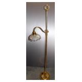 Floor Lamp With Swiveling Arm And Ribbed Glass Shade, 61" H, Powers On