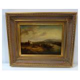 Peasants By The River, Oil On Board, Signed J.P. Wilber, Framed 24" x 20"