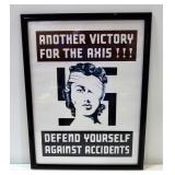 Vintage Another Victory For The Axis Defend Yourself Against Accidents Safety Poster, Framed, 19" x 