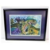Sharon Lee Artwork Of Trout, Double Matted, Framed Under Glass, 26" x 20"