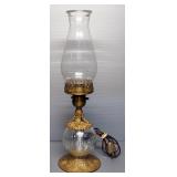Brass And Glass Hurricane Style Electric Table Lamp, Approx 17" H, Powers On