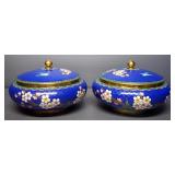 Cloisonne Styled Enameled Metal Jars, Qty 2, 4.25" H