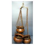 Set Of 3 Hanging Hammered Copper Pots On Single Hook