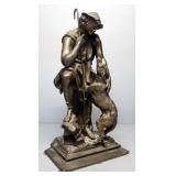 Bronze Statuette Of Hunter And Dog, 10.5" H
