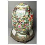 Large Hand-Painted Oriental Ceramic Egg, 12" H, On Mirrored Stand, And Vintage Asia Magazines