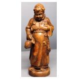 Kunstgewerbe German Carved Wood Fryer Tuck Style Figure, 7.75" H