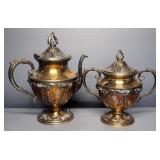 Nickerbocker Silver Co Quadruple Plated Tea Serving Set, Includes Teapot, Creamer, Sugar Bowls, And 