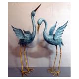 Decorative Metal Cranes, Qty 2, Approx 30" And 36" H