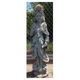 Concrete Goddess Of Welcome Indian Woman Statuette, 38" H