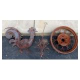 Lawn Art, Includes Cut Metal Rooster, Hanging Multi-Sided Star, And Steel Wheel