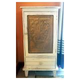 Solid Wood Single Drawer Cabinet, With Punched Tin Panel Door, 36.5" x 19" x 13"