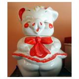 Vintage American Bisque Pig Cookie Jar, 12" Tall, And Tin Bread Box, 6.25" x 14" x 10"