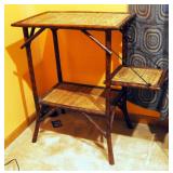 Wood And Rattan Accent Table, 32" x 30" x 16"