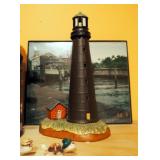 Nautical Decor, Including Ship Captain Figure, Lefton Ceramic Lighthouse, Seashells, Coral, And More