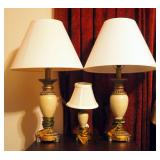 Matching Pedestal Lamps With Tapered Shades, 23" Tall, Qty 2, And 11" Tall, Qty 1