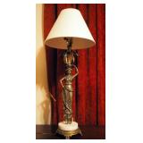 Figural Table Lamp With Glass Orbs And Marbled Base, 25" Tall