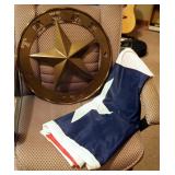 Metal Texas Star Wall Hanging, 18" Diameter, And Nylon Texas State Flag, 34" X 62"