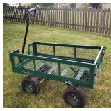 Four Wheeled Metal Garden Wagon With Collapsible Sides, Air Tires, 22" X 40" X 20"