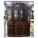 Broyhill 2-Piece China Cabinet With Beveled And Curved Glass, Mirrored Back, 4 Drawers, 2 Side Compa
