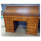 Roll Top Illuminated Desk With 8 Drawers, 45" H x 58" W x 27" D, Powers On