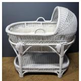 Wicker Baby Bassinet And Woven Baby Bassinet, Both With Mattress Pads And Bumpers