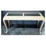 Entry Table With Carved Wood Design And Beveled Glass Inserts, 26" High x 52" Wide x 18" Deep, Match