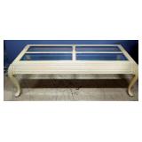 Coffee Table With Carved Wood Design And Beveled Glass Inserts, 16" High x 53" Wide x 26" Deep, Matc