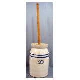 Marshall Pottery 5 Gal Butter Churn Crock With Blue Band, 58" High (To Top Of Crock)