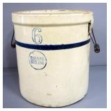 Blue Band Stoneware 6 Gal Crock With Side Handles