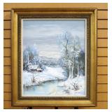 Oscar Sormani (Italian, 1927-1996) Original Oil On Canvas Of Winter Home In Mountains Scene, Framed,