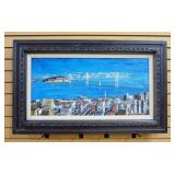 Original Oil On Canvas Painting Of San Francisco Bay, Framed, 38" W x 23.5" H