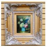 Original Oil On Canvas Floral Still Life Signed Vargas, Framed 20.5" W x 22.5" H