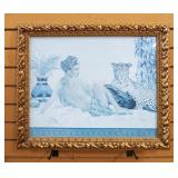 Print Of African Woman Reclining Near Cheetah, Framed Under Glass, 23.5" W x 19.5" H