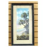 Original Drawing Of Palmetto Beach, Fla. Beach Scene, Framed Under Glass, 11.75" W x 21.75" H