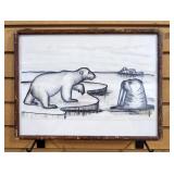 Robert Mayokok (American, 1903-1983) Original Drawing Of Polar Bear And Walrus, Framed Under Glass, 