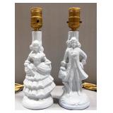 Ceramic Table Lamps With Colonial Figure Man And Woman, Qty 2