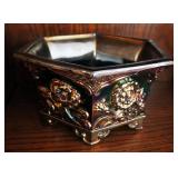 Fenton Amethyst Carnival Glass Footed Bowl, Fenton Black Ruffled Edge Basket, 8" Tall, Footed Bowl, 