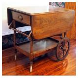 Solid Wood Drop Leaf Tea Cart, With Single Drawer, 30" x 30" x 43"
