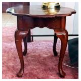 Solid Wood End Tables, With Cabriole Legs, Qty 2, Scalloped Top, 20.5" x 23" x 28", And Oval Top, 21