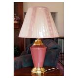 Matching Pink Ceramic Table Lamps With Brass Finish, Qty 2, 30" Tall