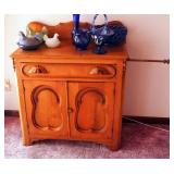 Antique Single Drawer Wash Stand With Carved Handles, 35" x 32" x 17"