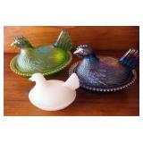 Vintage Glass Hen On Nest Candy Dishes, Qty 3