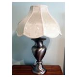 Brushed Metal Pedestal Lamps, With Scalloped Cloth Shades, Qty 2, 27" Tall