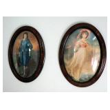 Antique Oval Convex Glass Blue Boy, And Pinky, Wall Portraits, 23" x 17"