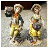 Framed Matted Under Glass Wall Decor, And Ceramic Homco Figurines