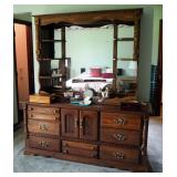 Solid Wood 9 Drawer Dresser, With Mirrored Hutch, 78" x 68" x 18"